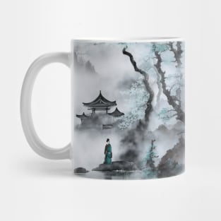 Fantasy Asian ancient landscape with blossom trees Mug